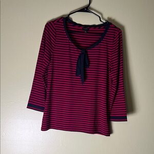 Talbots Red and Navy Striped Long Sleeve Top